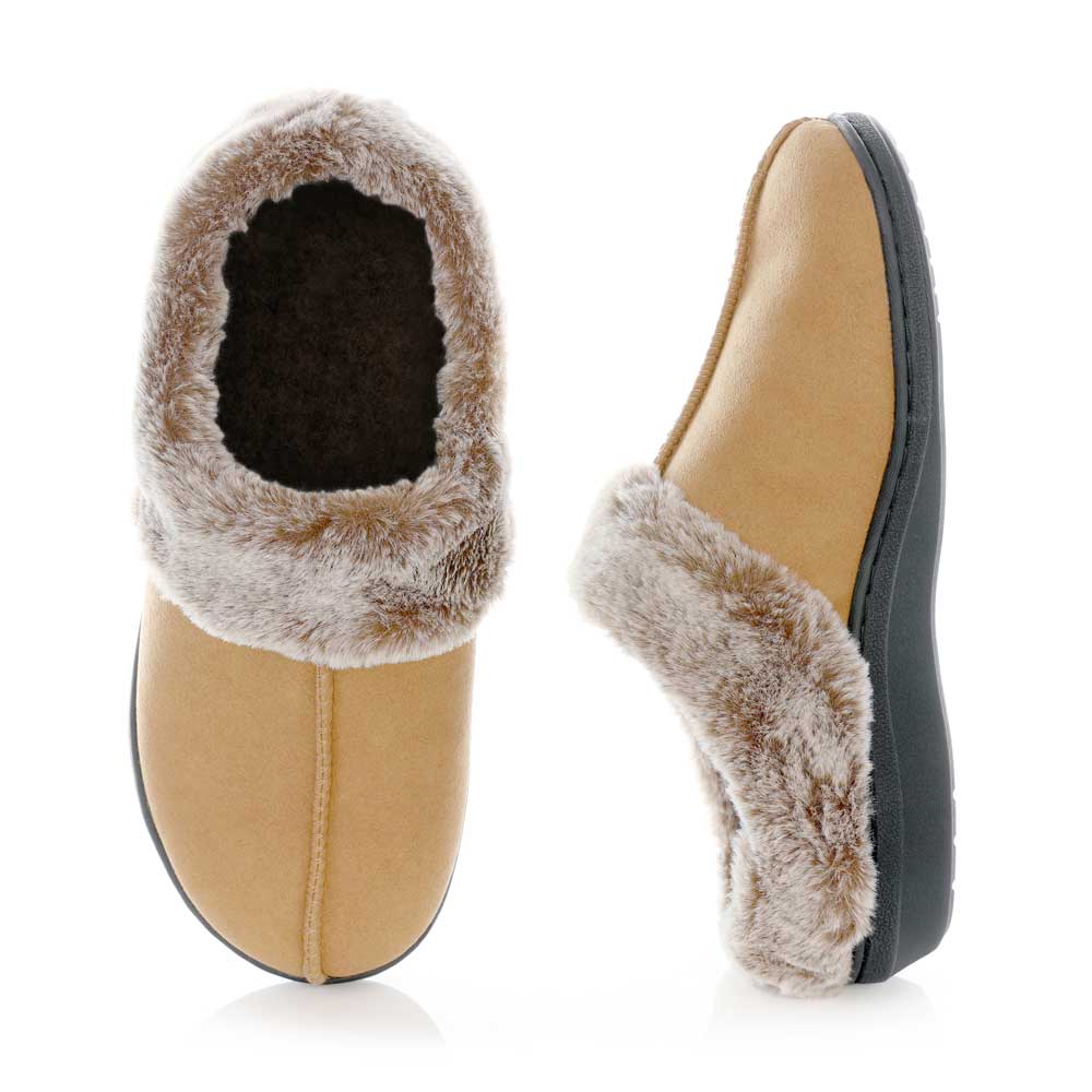 PowerStep Orthotic Arch Supporting clog slippers for Women, view of orthotic slippers for women from top, arch supporting slippers, brown 