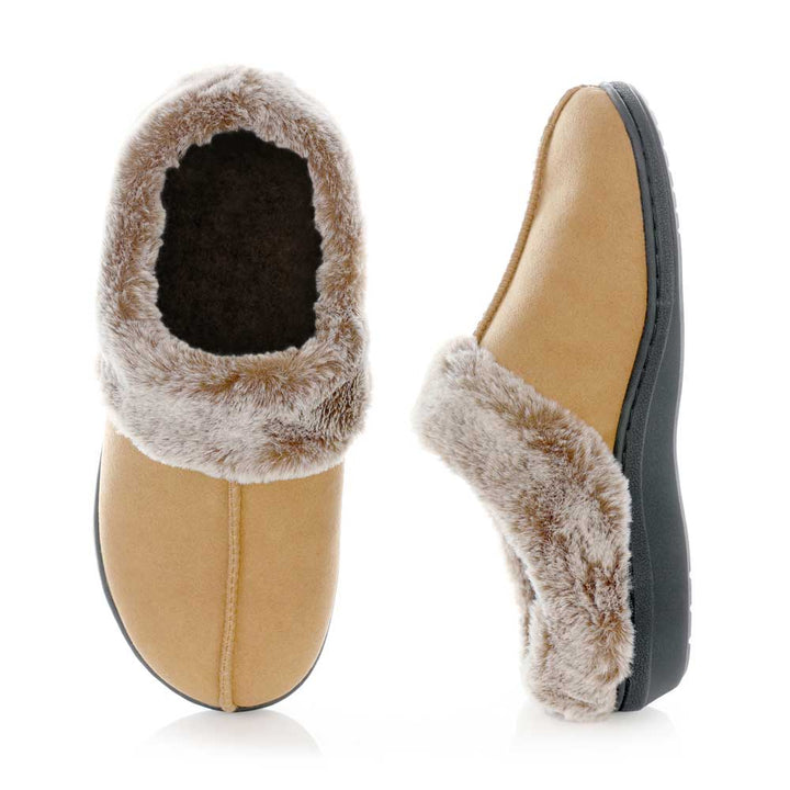PowerStep Orthotic Arch Supporting clog slippers for Women, view of orthotic slippers for women from top, arch supporting slippers, brown 