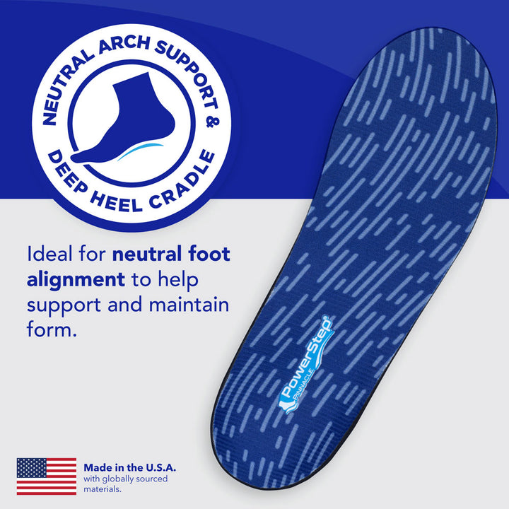 Neutral arch support &amp; deep heel cradle: ideal for neutral foot alignment to help support &amp; maintain form. Made in the USA with globally sourced materials.