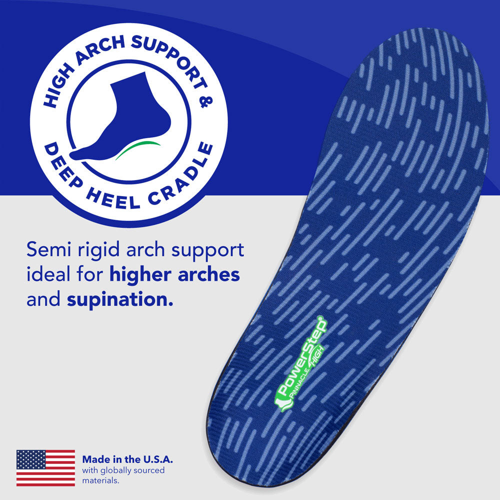 High arch support &amp; deep heel cradle: Semi rigid arch support ideal for higher arches and supination. Made in the USA with globally sourced materials.