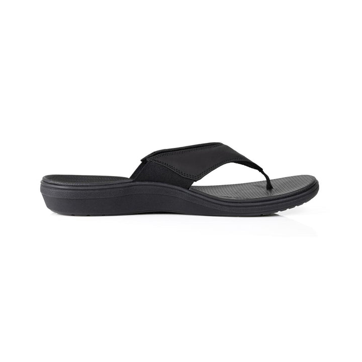 powerstep orthotic arch supporting sandals for men, black sandals, profile view of arch support 