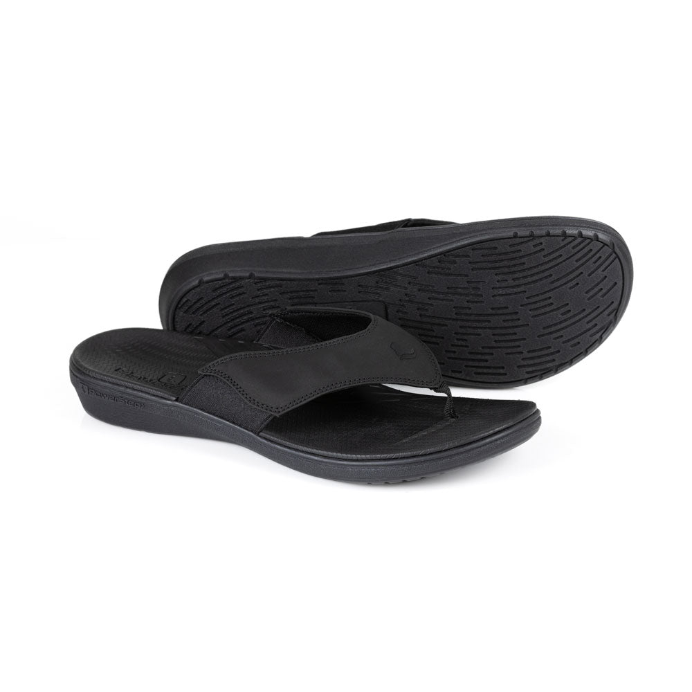 powerstep orthotic arch supporting sandals for men, black sandals, base of sandal with traction 