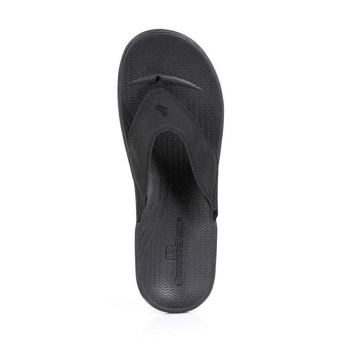 powerstep orthotic arch supporting sandals for men, black sandals, top view of sandal 