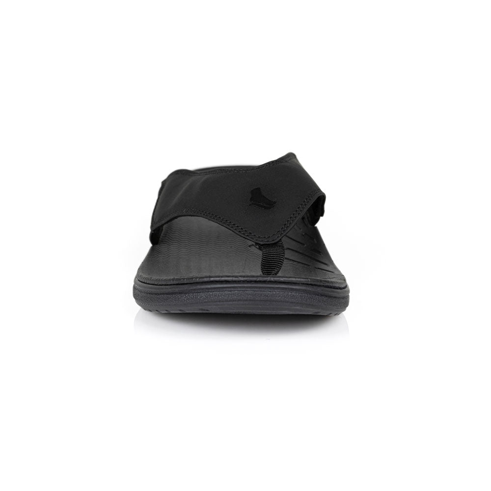 powerstep orthotic arch supporting sandals for men, black sandals, view of sandals from toe 