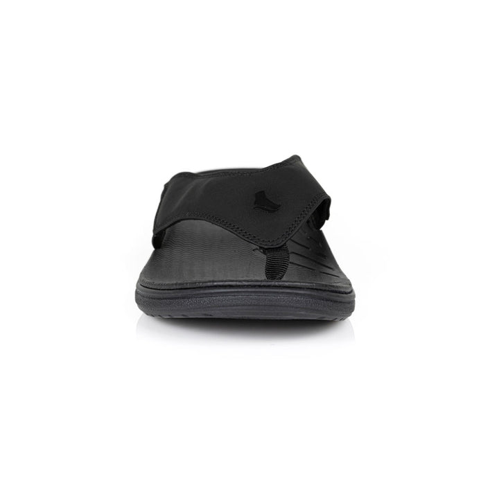 powerstep orthotic arch supporting sandals for men, black sandals, view of sandals from toe 
