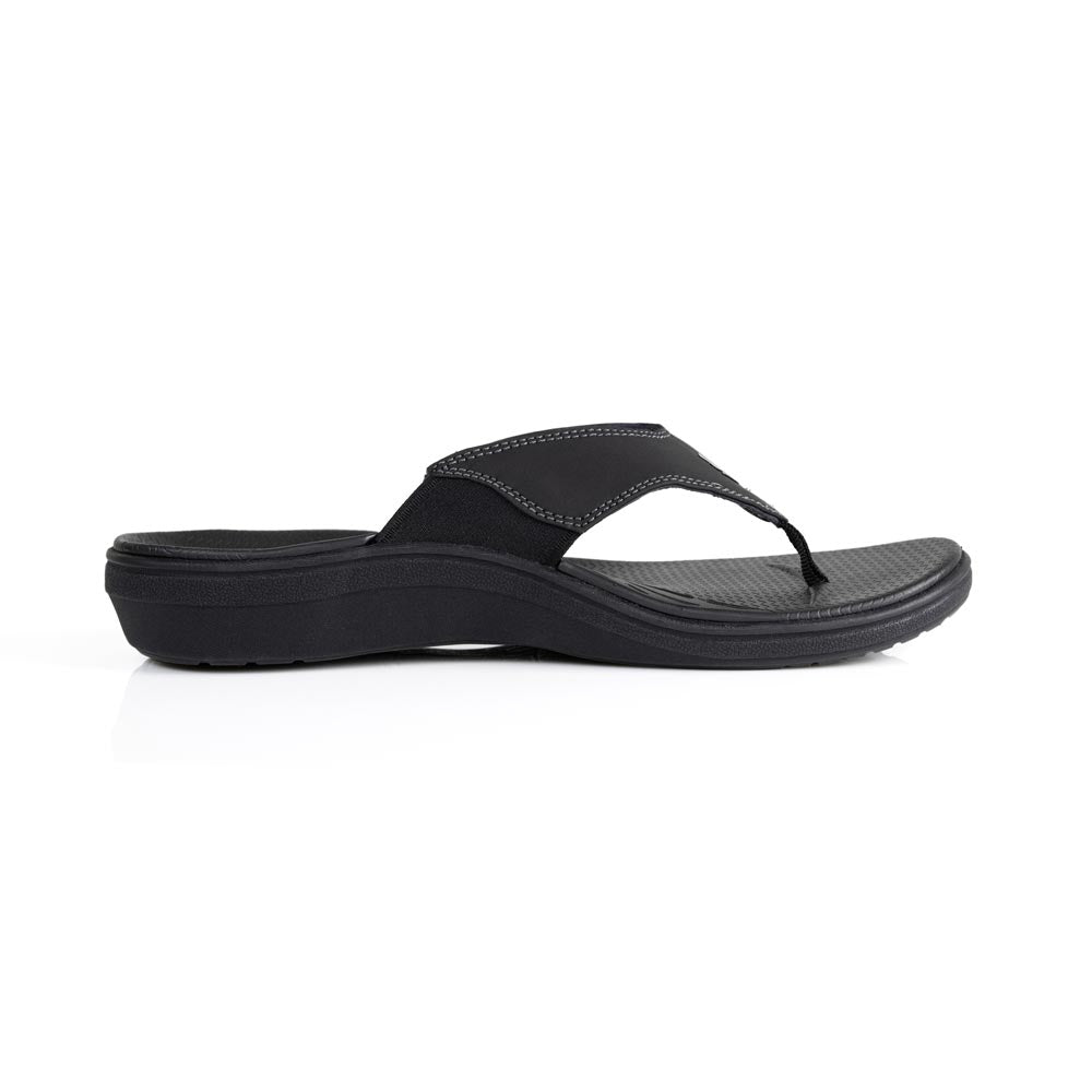 powerstep orthotic arch supporting sandals for women, black sandals, profile view of arch support 