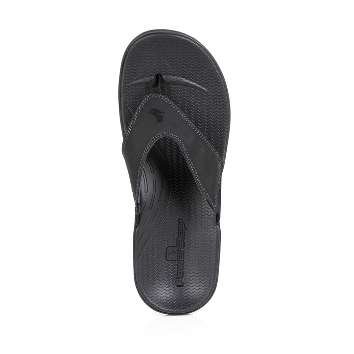 powerstep orthotic arch supporting sandals for women, black sandals, top view of sandal 