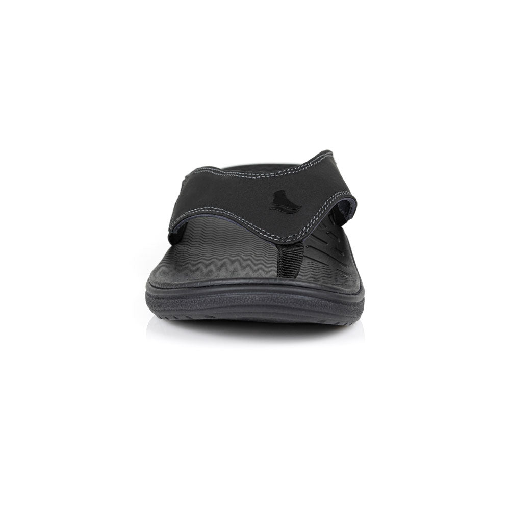 powerstep orthotic arch supporting sandals for women, black sandals, view of sandals from toe 