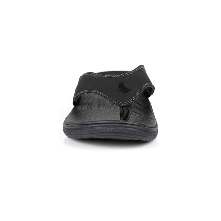 powerstep orthotic arch supporting sandals for women, black sandals, view of sandals from toe 