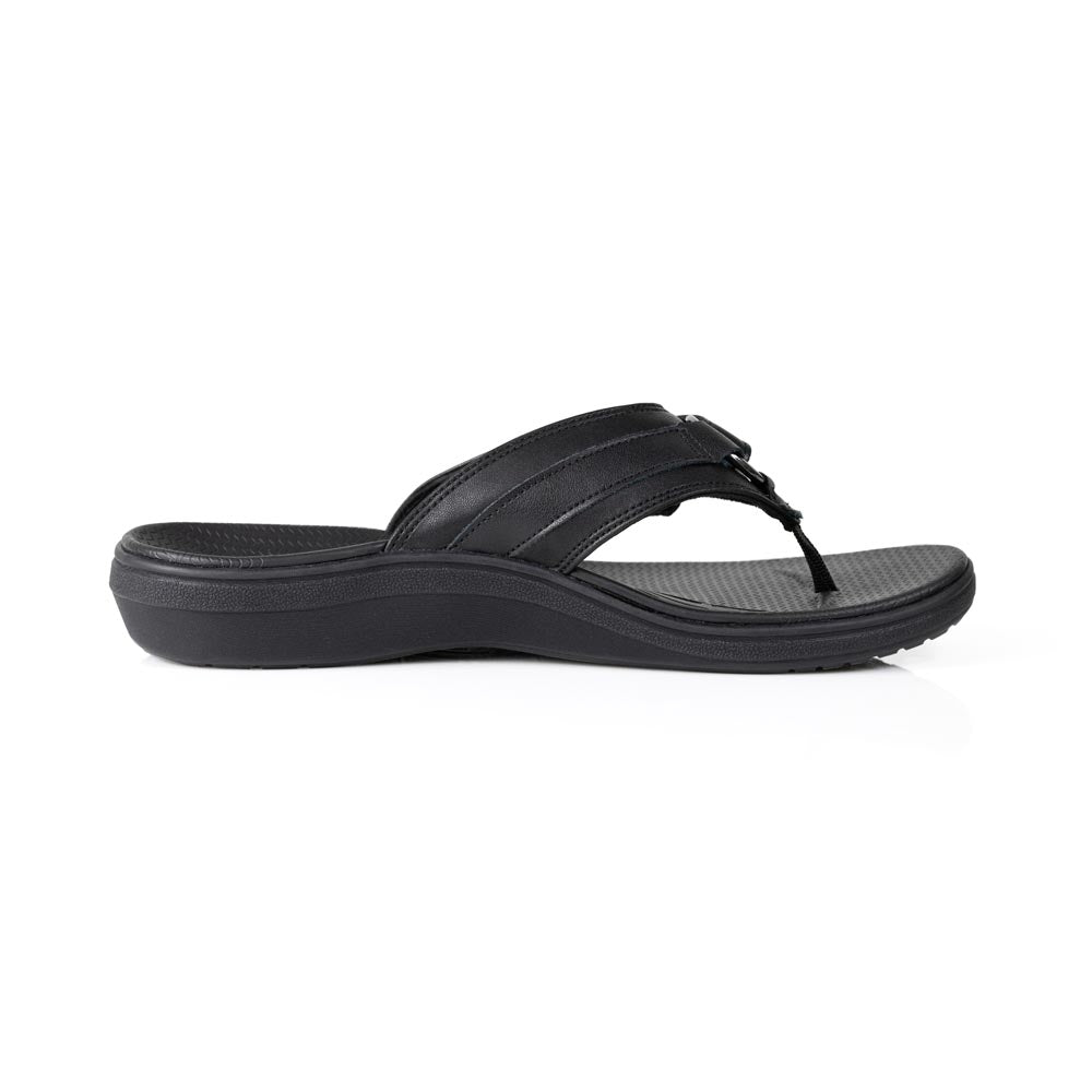 powerstep orthotic arch supporting fashion dress sandals for women, black fashion dress sandals, profile view of arch support 
