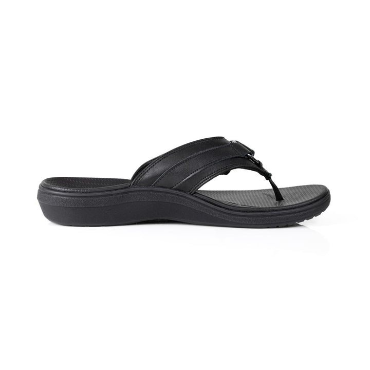 powerstep orthotic arch supporting fashion dress sandals for women, black fashion dress sandals, profile view of arch support 