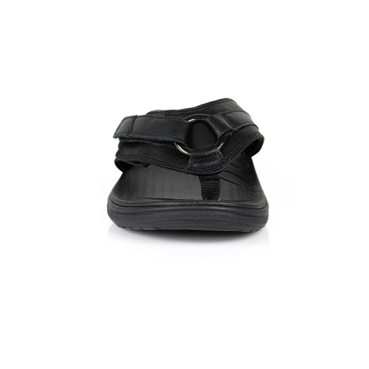 powerstep orthotic arch supporting fashion dress sandals for women, black fashion dress sandals, view of fashion dress sandals from toe 