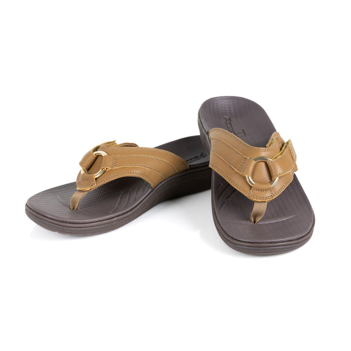 powerstep orthotic arch supporting fashion dress sandals for women, tan and brown fashion dress sandals 