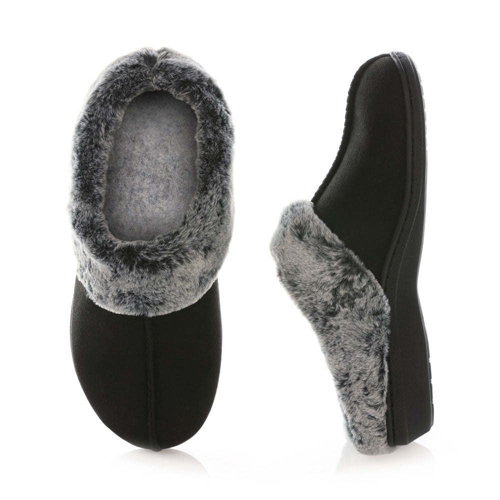 PowerStep Orthotic Arch Supporting clog slippers for Women, view of orthotic slippers for women from top, arch supporting slippers, supportive slippers, black #color_black