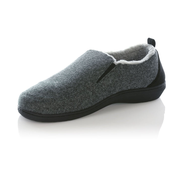 PowerStep Orthotic Arch Supporting twin-gore slippers for Men, slippers that help with pronation, arch supporting footwear, charcoal and light gray slippers for men, cushioned midsole absorbs shock, orthopedic shoes for men, men&