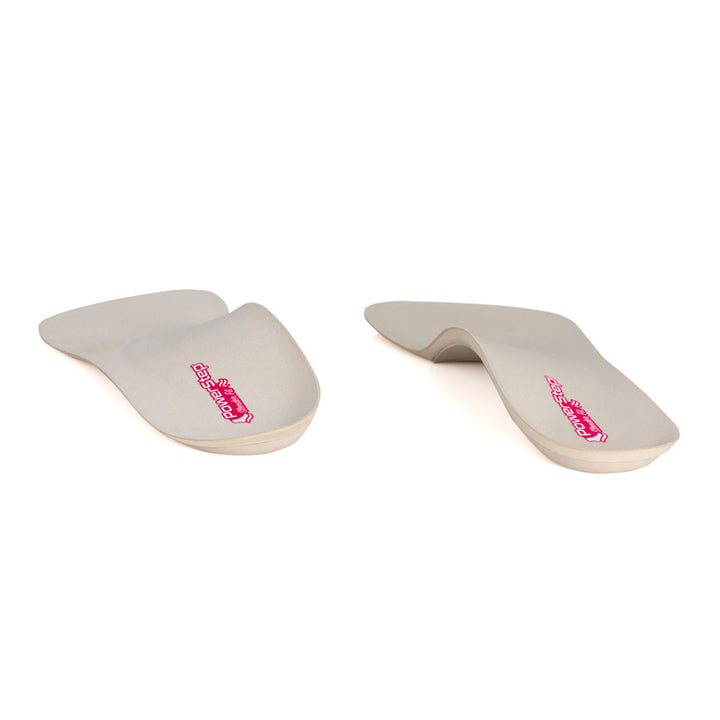 View of SlenderFit orthotic arch support dress shoe inserts from heel to toe, low profile insoles relieve foot, arch, and heel pain, and sore, aching feet, shoe insoles for tighter fitting high heels, women’s orthotic 3/4 shoe inserts, neutral arch support helps to correct pronation and prevent plantar fasciitis, ultra-thin shoe orthotics with arch support for women’s high heels, shoe inserts with arch support for high heels, help prevent haglund’s deformity and bunions 